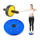 HORSE FIT Steel & Plastic Tummy Twister & Ab Wheel Roller Combo Abdominal Weight Loss Leg Exercise Waist Trimmer Abs Exercise Equipment Home Gym Fitness Accessories for Men and Women - Multi