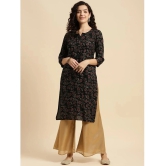 Rangita Women Rayon Black Printed Knee Length Straight Kurti - None