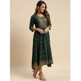 Rangita Women Rayon Green Gold Printed Calf Length Kurti Anarkali - None