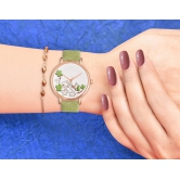 Loretta MT-501 Green Leather Belt Slim Dial Women & Girls Watch