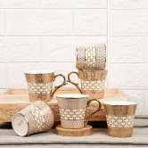 Femora Honey Comb with Golden Daisy Ceramic Tea Cups, Coffee Mugs (160 ml, Golden) - 6 Pcs Set