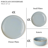 Bodhi House Handcrafted Chip Resistance Porcelain Dinner Set, 8 Pieces Serving for 4, Microwave and Dishwasher Safe, Bone-ash Free, Crockery Set for Dining and Gifting, Arctic Blue