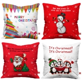 Indigifts Christmas Cushion Covers Holiday Fun With Cute Christmas Characters Set of 4 Cushion Cover 18x18 inches - Christmas Cushion, Christmas Decorations for House, Xmas Decorations