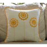 Cotton Linen Crochet Sunflowers Cream Color Cushion Cover - 16”x16” Size