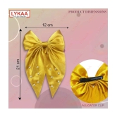 Lykaa Large Satin Hair Bow with Pearls Longtail Clips Hair Accessories for Women -1 Pcs (Multicolor) - Mustard