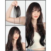 RefynHair Low Density Clip-In Hair Bang Extension | 100% Remy Human Hair | Natural Looking Fringe Hair Extensions for Girls and Women | Easy Single Clip In | Lightweight Wispy Bangs - Medium Brown