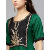 Women Green & Black Yoke Design A-Line Kurta