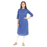 Alena - Blue Cotton Women''s Straight Kurti - S