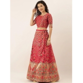 Om Shantam Sarees Pink Banarasi Silk Chaniya Choli Semi Stitched Lehenga Single - Free Size