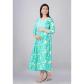 Women's Cotton Floral Printed Anarkali Maternity Feeding Kurti (Sky Blue)