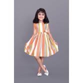 Kids Girls Knee Length Striped Multicolour Design Festive/Wedding Fit & Flare Dress-5 - 6 Year