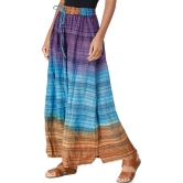 Milky-Blue Long Summer Skirt with Stripes Woven in Multi-Color Thread and Dori on Waist