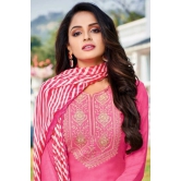 Cerise Pink Chanderi Cotton Embroidered Indian Churidar Suit ( Unstiched)