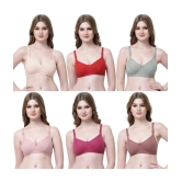 Softskin Pack of 6 Cotton Blend Non Padded Womens Plunge Bra ( Multicolor ) cozy bra - None