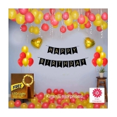 Kiran Enterprises Happy Birthday Banner ( Black ) + 2 Golden Heart Foil Balloon + 30 Metallic Balloon ( Red, Gold ) + FREE 1 pc. LED Light With Battery (7 Feet)