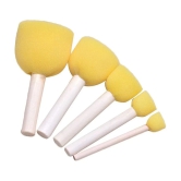 ECLET 5 Pcs Round Stencil Yellow Sponge Dabber, Wooden Handle Foam Brush for Art & Crafts, Stippler Set DIY Painting Tools c