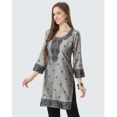 Meher Impex Art Silk Printed Straight Womens Kurti - Grey ( Pack of 1 ) - None