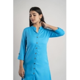 MAUKA - Blue Rayon Womens Front Slit Kurti ( Pack of 1 ) - None