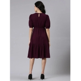 JASH CREATION Polyester Solid Knee Length Womens Fit & Flare Dress - Wine ( Pack of 1 ) - None