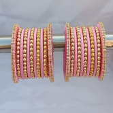 Stylish Alloy Women & Girl's Bagdi Thread Golden Moti Bangles | Golden Bangles | Alloy Bangles | Bagdi Thread Bangles | Fashion Bangles-100 (Pink, 2.4)