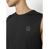 Men Black Textured Sleeveless Sports T-shirt