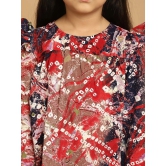 MINI & MING Girls Floral Printed Round Neck Puff Sleeves Pleated Blouson Top