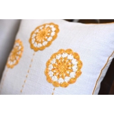 Cotton Linen Crochet Sunflowers Cream Color Cushion Cover - 16”x16” Size