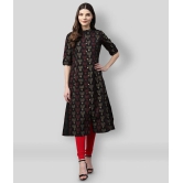 Divena - Black Cotton Blend Womens Front Slit Kurti ( Pack of 1 ) - XXL