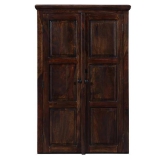 Solid Teak Wood 2 Door Wardrobe-Brown