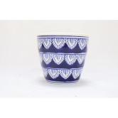 Khurja Pottery Indoor Pot Glass Shape Navy Blue Colour Medium Size 5 Inches