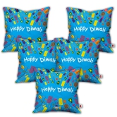 Indigifts Diwali Decoration Items Happy Diwali Quote Blue Cushion Cover 12x12 with Filler Set of 5 - Diwali Gift Items, Dipawali Gift Items, Deepawali Greetings, Deepavali Decoration