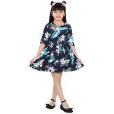 Naughty Ninos Girls Navy Blue Floral Printed Fit & Flared Dress - None