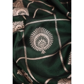 Forest Green tone Exquisite Banarasi Katan Silk Saree with checks pattern and Buttas | SILK MARK CERTIFIED