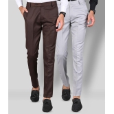 MANCREW - Light Grey Polycotton Slim - Fit Men's Formal Pants ( Pack of 2 )