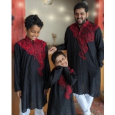 Embroidered Black Viscose Silk Kurta for Boys, Men-9-10Y
