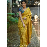 Exquisite Tanchoi Floral Banarasi Saree in Pure Silk Satin in Pale Mustard | SILK MARK CERTIFIED