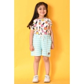 NAIL PAINT AQUA STRIPED SHORTS SET - WHITE/AQUA-10-12 YEARS / 2N / WHITE/AQUA