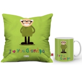 Indigifts Grandfather Birthday Gifts Love You Grandpa Quote Cute Granddad Illustration Green Coffee Mug 330 ml & & Cushion Cover 12x12 inch with Filler - Gift for Grandparents Anniversary