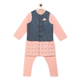 Boys Pink-Blue 3Pc Silk Kurta Set 4Y