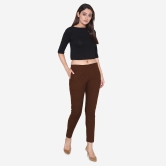 Women's Cotton Formal Trousers - Brown Brown 3XL
