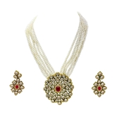 Jewar Mandi - Beige Brass Necklace Set ( Pack of 1 ) - Beige