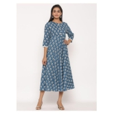 miravan - Blue Cotton Women's Flared Kurti - L