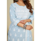 Cotton Chikankari Linen kurti- Blue-Blue / XXL