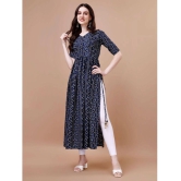 Glomee Rayon Printed Nayra Women's Kurti - Navy Blue ( Pack of 1 ) - None