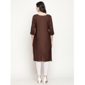 Queenley - Brown Cotton Blend Women's Straight Kurti ( Pack of 1 ) - None