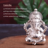 Artarium Car Dashboard Vighnaharta Ganesha Idol Home Decor Item Ganesh Murti Statue for Gift Silver Plated (Pack-1)