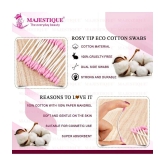 Majestique Rosy Tip Eco Cotton Swabs | Paper-made Sticks, Pure and Strong | Gentle for Face, Ear Cleaning, Makeup, and Beauty Application - 200 Pcs