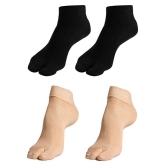 Men & Women New Premium Quality Calf Length Thumb Socks (Black & Beige color) - None