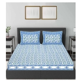 Frionkandy Cotton Floral Printed Double Bedsheet with 2 Pillow Covers - Blue - Blue