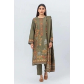 Beechtree Unstitched Shawl 23 -  3 PIECE - EMBROIDERED CAMBRIC SUIT WITH WOVEN SHAWL - CEDAR GREEN